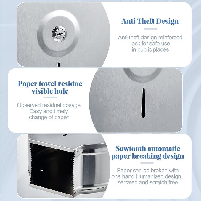 Mifoci 2 Pcs Industrial Toilet Paper Holder Commercial Roll Dispenser Wall Mount Stainless Steel Jumbo Tissue Dispenser Fits 9" Roll Toilet Paper for Office Home Public Places (Silver)