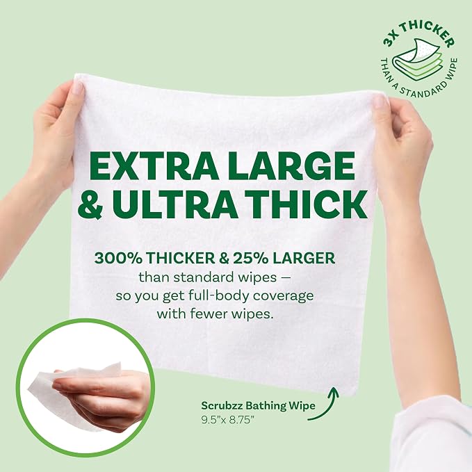 Extra Large Body Wipes for Adults Bathing No Rinse - 40 Ultra Thick Disposable Shower Wipes for Men, Women & Elderly - Great for Gym, Camping, Post Surgery - Variety Pack