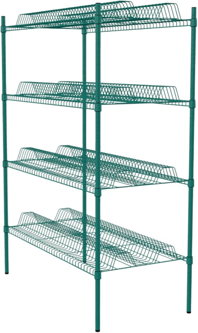 PRO&Family Green Epoxy 4-Tier Commercial Drying Rack with Casters – Heavy Duty Wire Shelving for Dish Drying, Kitchen Storage & Food Service Use (24" x 36" Stationary, 1 1/4" Slots)
