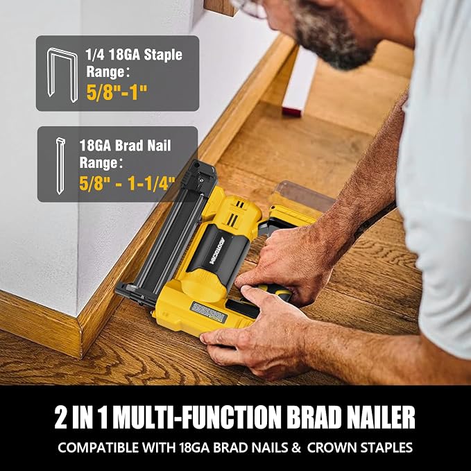 Cordless Brad Nailer for Dewalt 20V Battery (Tool Only), 2 in 1 Cordless Nail Gun with 1000 Nails and 500 Staples, Nail Gun Battery Powered for Home Improvement & Woodworking