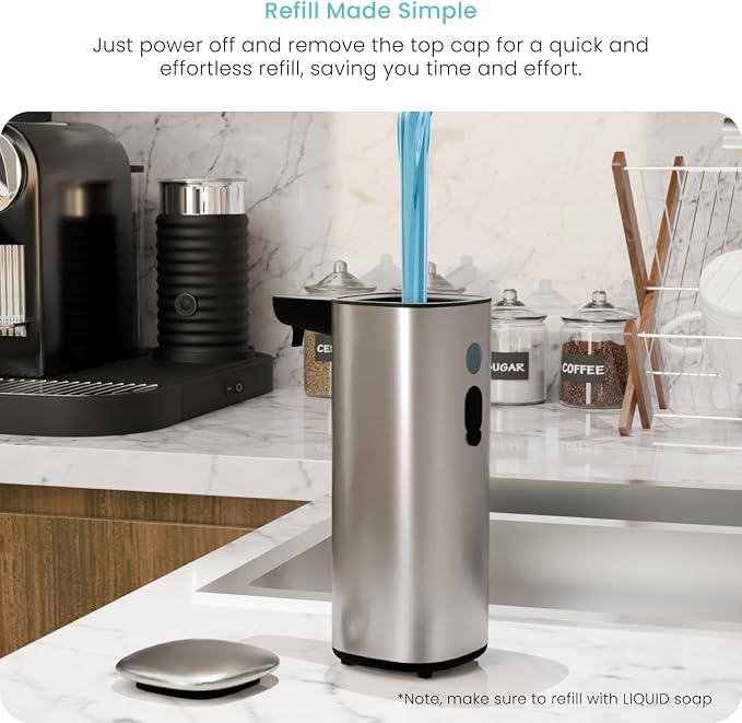 Home Zone Living Liquid Hand Soap Dispenser with Automatic Sensor | Stainless Steel Cover, Adjustable Output and Refillable Pump for Kitchen and Bathroom Sinks