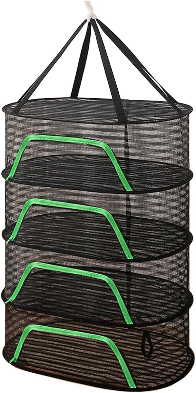 Foldable Drying Net for Vegetables, Fish, and Dehydrated Goods, Multi-Tiered Food Drying Net, Versatile Drying Rack, Windproof Design, Zipper Closure for Insect Protection 4Layer Black