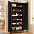 AQY Metal Pantry Cabinet, 75" Black Kitchen Storage Cabinet with Doors | 5 Adjustable Shelves Ventilated Metal Cabinet Hanging Hooks Freestanding Kitchen Storage