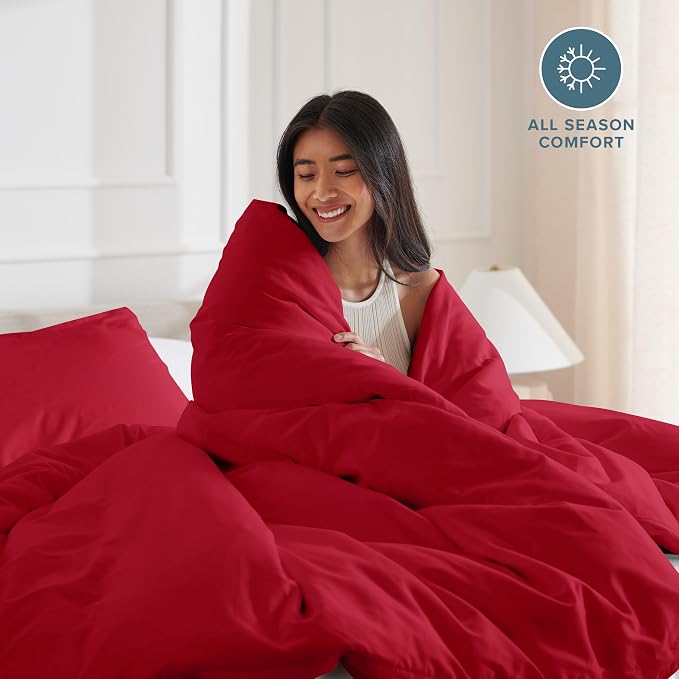 Bare Home Bedding Duvet Cover Extra Long Size - Premium 1800 Super Soft Collection - Lightweight, Cooling Duvet Cover - Soft Breathable Bedding (Twin/Twin XL, Red)