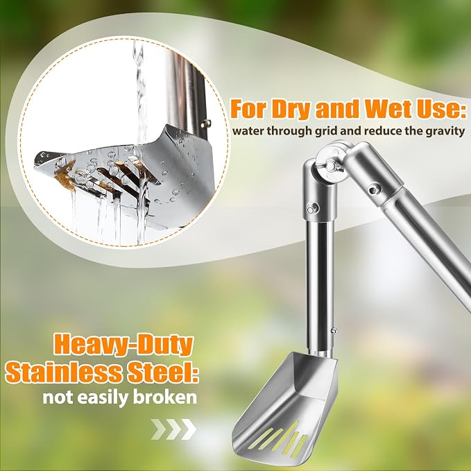Gutter Cleaning Tools from The Ground, 6.4FT Gutter Scoop with Extension Pole & Gutter Cleaning Brush – Clean Gutters Safely, Easily Remove Leaves & Debris (Silvery)