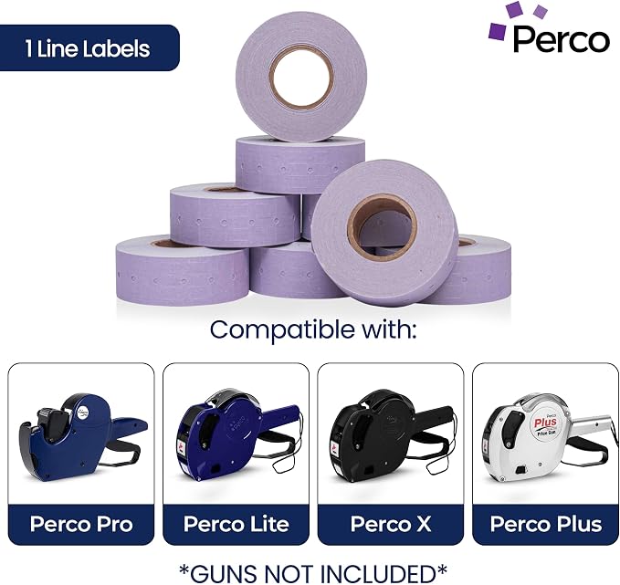 Perco 1 Line Lavender Labels - 32,000 Blank Price and Date Gun Labels for Perco Lite, X, Plus and Pro 1 Line Price and Date Guns - 32 Rolls, 4 Sleeves - Made in USA