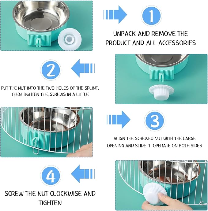 24 Pcs Crate Bowls Bulk Puppy Dog Bowls for Kennel Removable Stainless Steel Crate Water Bowl Kennel Hanging Food Feeders Coop Cup for Cat Puppy Rabbit Birds Ferret Guinea Pigs