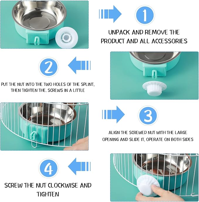 12 Pcs Crate Bowls Bulk Puppy Dog Bowls for Kennel Removable Stainless Steel Crate Water Bowl Kennel Hanging Food Feeders Coop Cup for Cat Puppy Rabbit Birds Ferret Guinea Pigs