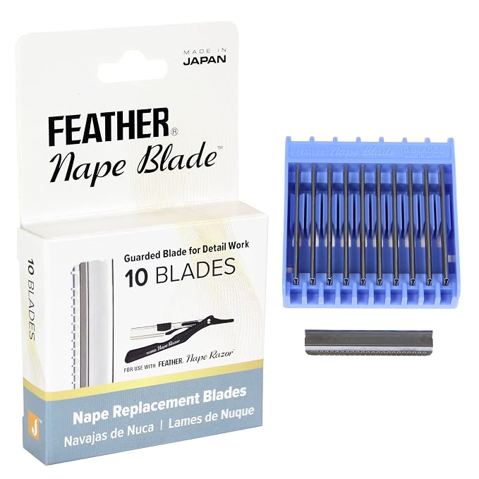 Feather - Nape Blades - Single Edge Guarded Replacement Blades –Fits Feather Nape & Body Razor– Professional Tool for Thinning, Layering, Precision Styling & Body Hair Removal– Made in Japan - 1 Pack