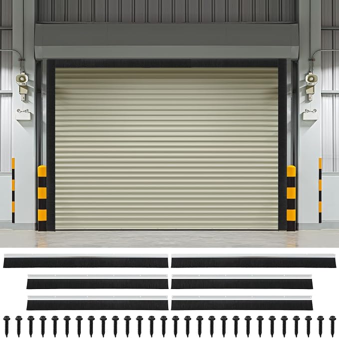DoubleFill 10 x 8 ft Garage Door Brush Seal Kit, 3 Inch Roll up Door Seal with Aluminum Track, Heavy Duty Nylon Brush for Commercial Doors, Warehouse Barn, Energy Saving, Pest Proof, Black