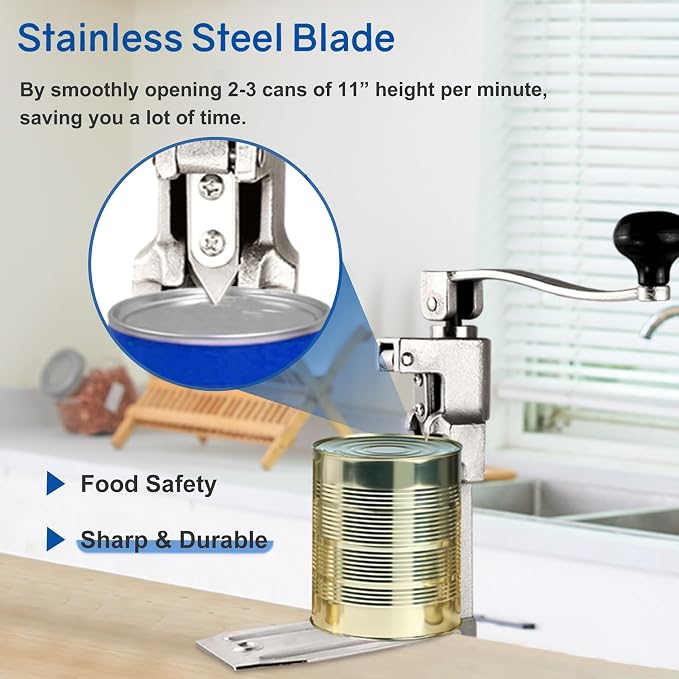 Commercial Can Opener Heavy Duty for 11100, Industrial Can Opener for 10 Cans, Manual Can Opener with Plated Steel Base Stainless Steel Blade for Cans Up to 11” Tall