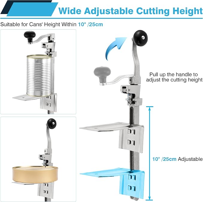 IRONWALLS Commercial Can Opener, 16” /41cm Heavy Duty Tabletop Manual Can Opener for Cans Up to 10” Tall, Adjustable Metal Can Opener with Plated Steel Base, Fits for Restaurant, Hotel, Bar, Home | Heavy Duty Steel Can Openers Countertop Mount, Adjusta...