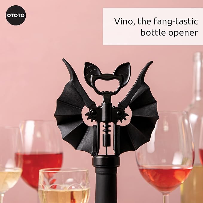 OTOTO Vino Spooky Bat 2-in-1 Wine & Beer Opener, Corkscrew & Bottle Opener, Batlicious Oven Mitts and Pot Holders Sets - Heat Resistant Trivets