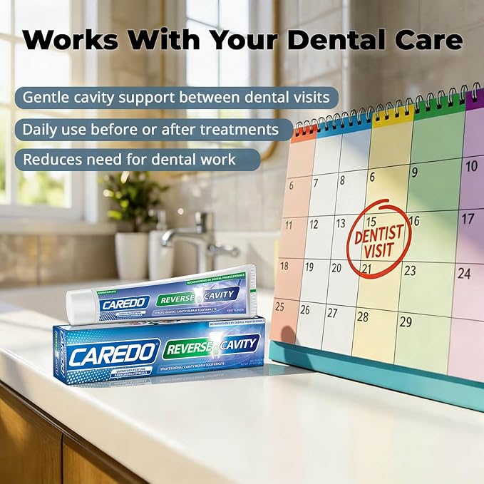 CAREDO Cavity Reversal Hydroxyapatite Toothpaste for Adults, Cavity Tooth Filler as Home Cavity Repair, Fluoride Free Reverse Cavities Treatment for Tooth Decay Repair, Remineralizing Repair 3.52OZ