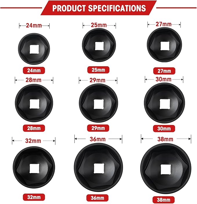 LLNDEI 10 Pieces 3/8" Drive Low Profile Oil Filter Socket Set, Oil Filter Cap Removal Tool kit, Metric(24mm-38mm) with 75mm Extension Bar, Cr-v Steel for Anti-Rust & Corrosion.