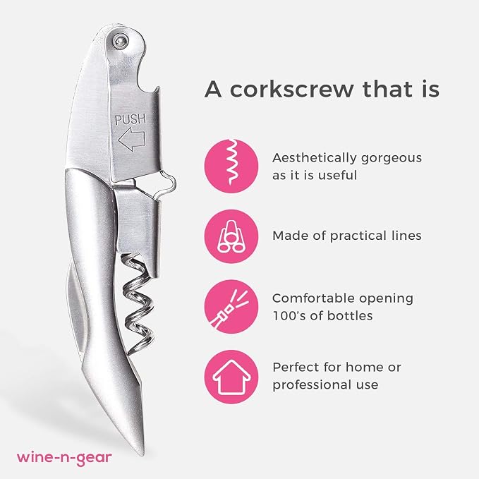 Prestige Waiters Corkscrew By Coutale Sommelier - Stainless Steel - Handmade and Sustainable Pinewood Crate - French Patented Spring-Loaded Double Lever Wine Bottle Opener for Bartenders and Gifts