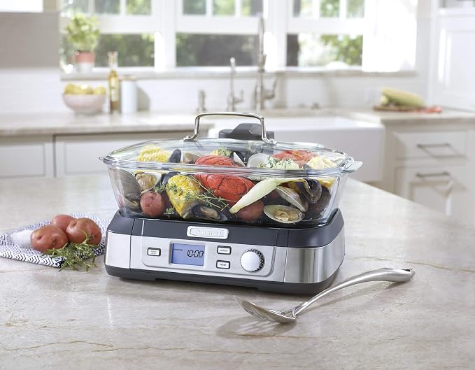 Cuisinart Glass Food Steamer, 5 Pre-Programmed Settings, 5-Liter Capacity | 5-liter poultry, grains, seafood & vegetable steamer with Keep Warm function, audible alert & Delay Start feature, STM-1000