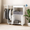Rolling Ironing Board with Storage Cabinet, Wooden Ironing Board Cabinet with Drawer, Compact Space-Saving Ironing Table with Iron Rest Rack for Laundry Room, Living Room (One Size, Curvilinear)