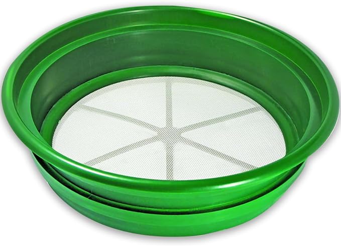 SE 13.25 Inch Wide Stackable Classifier Gold Prospecting Pan - 1/20 Inch Stainless Steel Mesh Sifting Pan, Green