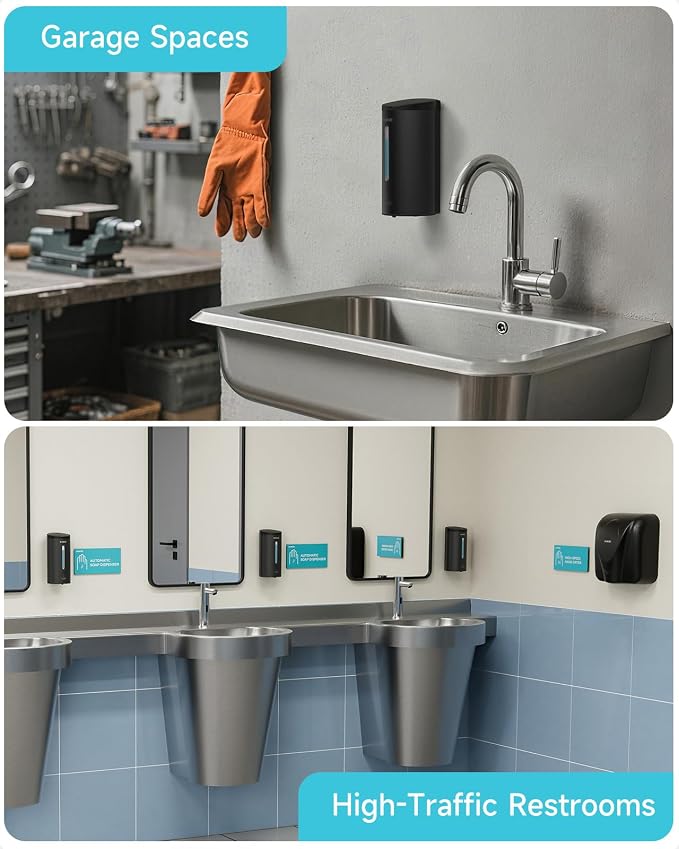 AIKE Automatic Liquid Soap Dispenser,25oz Capacity for Bathroom,Matteblack | No-Drill and Screw Wall Mount Install Design for Space-Saving,4*AA batteries(Not Included) Ensure Long Standby,Model AK1205E