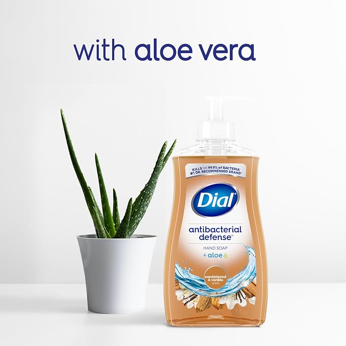 Dial Antibacterial Defense Liquid Hand Soap + Aloe, Sandalwood & Vanilla Scent, 11 Fl Oz (Pack of 12), Dermatologist-Tested Hand Wash, Gentle Formula