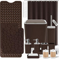 XLHOMO 26PC Bathroom Accessories Set - Gorgeous Brown Bathroom Set, Bathroom Accessory Set, Shower Curtain Set with Bathtub Mats for Shower Tub, Trash Can & Soap Dispenser