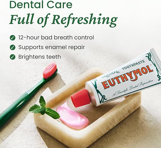 EUTHYMOL Original Pink Toothpaste, Fluoride-Free | 3.7 fl oz*5 (5 Pack) | Fluoride-Free Toothpaste for Sensitive Teeth & Gum. Bad Breath, Cavity Prevention, 12-Hour Long Lasting Freshness