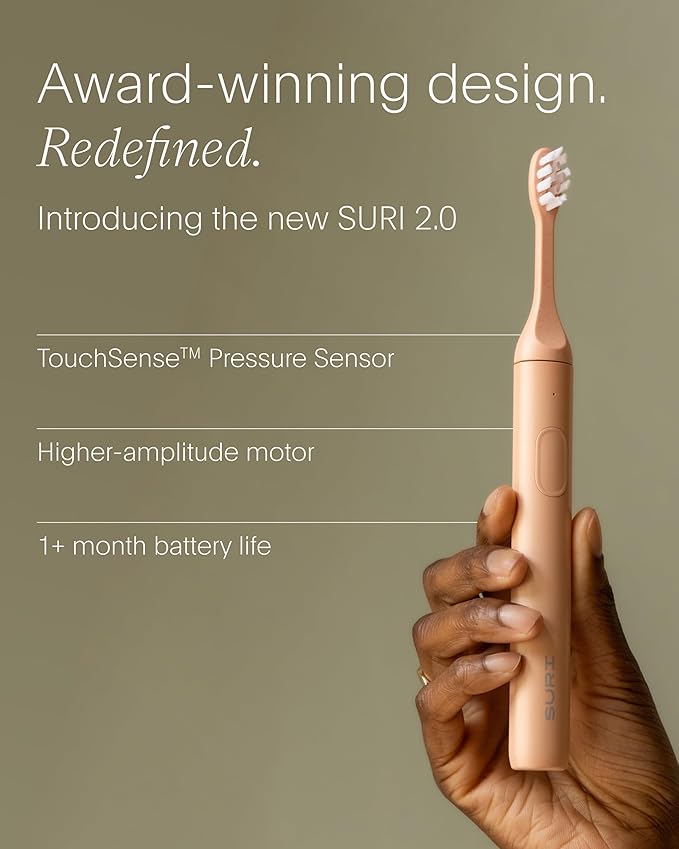 SURI 2.0 New Sonic Electric Toothbrush with Pressure Sensor | 1 Month+ Battery | Electric Toothbrush for Adults | Travel Toothbrushes | Tooth Brush | Pink