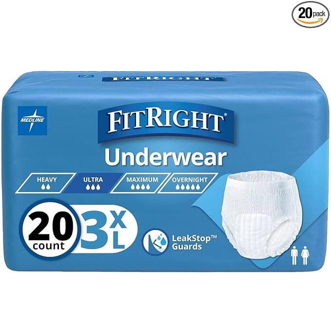 FitRight Adult Incontinence Underwear, Heavy Absorbency, 3X-Large, 75"-94" Waist (20 Count)