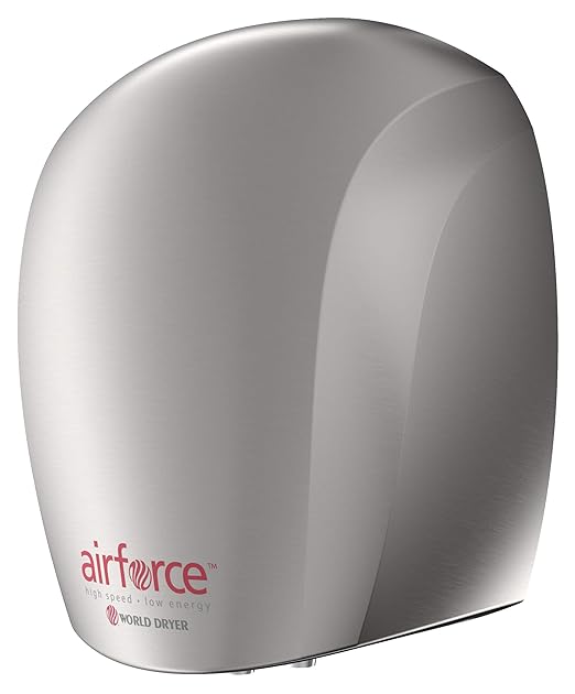 World Dryer J-971A3 Airforce Automatic High-Speed Energy-Efficient Hand Dryer, Metal Cover, Brushed Chrome 110-120V