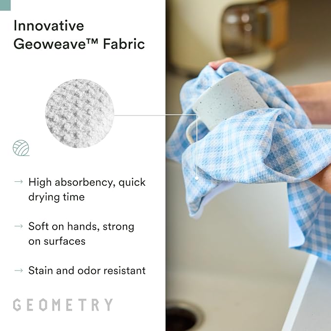 GEOMETRY Tea Towels – Spring & Summer Collection – Quick-Dry, Ultra-Absorbent, Reusable Microfiber Kitchen Towels for Drying & Cleaning - Salt and Sky - 2 Pack