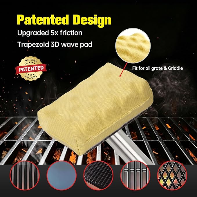 Bristle-Free Steam Grill Brush – No Shedding Bristles, Unique Wave Pads for Deep Cleaning Blackstone, Weber, and Stainless Steel Grills – Safe for Outdoor BBQ Cleaning