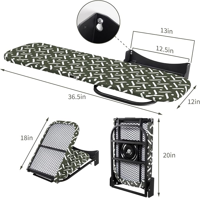 Wall-Mounted Steel Farme Folding Ironing Board, 36.5 x 12 inches, 180° Rotating, Space-Saving Design