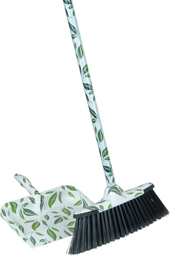 Superio Leaf Design Sweeping Broom for Home & Kitchen, Horsehair Bristle Push Broom with 48-Inch Wooden Handle, Indoor & Outdoor Floor Cleaner for Hardwood, Tile, Granite, Parquet & Concrete