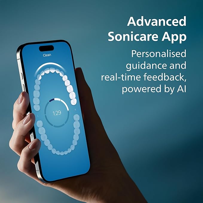 Philips Sonicare DiamondClean 9900 Prestige Electric Toothbrush - with SenseIQ Technology and Advanced AI App, 5 Brushing Modes, 3 Intensity Levels, Charging Travel Case, Quartz Black, Model BD7001AZ