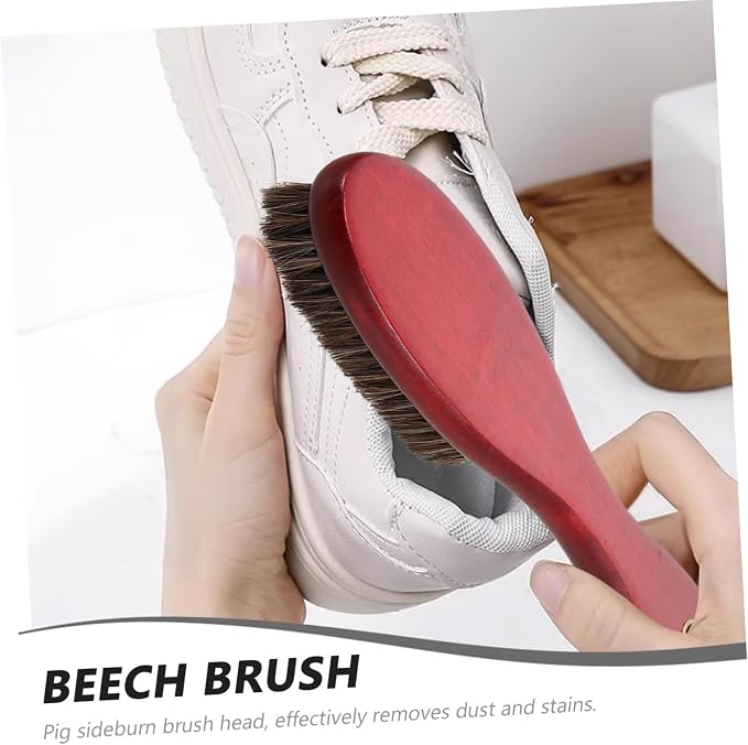 NOLITOY 4pcs Shoe Cleaner Brush Handle Horsehair and Cleaning Tool for Shoes Double-Sided Design for Polishing and Dust Removal