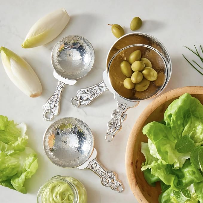 Crosby & Taylor Fleur de Lys Pewter Measuring Cups with Display Post
