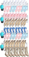 4 Pack Wall Mounted Shoe Rack for Narrow Spaces, Hanging Shoe Rack Holds 32 Pairs, 17"-30"Adjustable Heavy Duty Wall Shoe Storage with 8 Storage Hooks, Space Saving for Closet Entryway Door, White