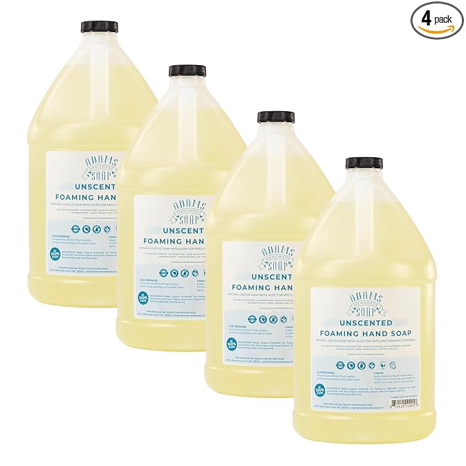 Adams Handmade Soap Thin Castile Foaming Liquid Hand Soap 1 Gallon Refill - Unscented (Pack of 4)