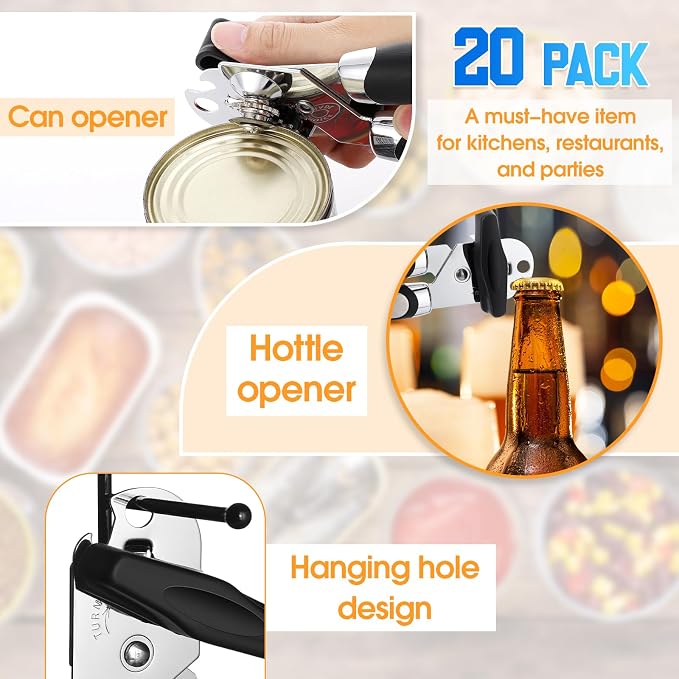 Gisafai 20 Pcs Manual Can Opener Bulk with Sharp Blade Smooth Edge Multifunctional Kitchen Gadget Handheld Openers Large Handheld Knob Can and Bottle Animals for Dorm Kitchen Essentials Gifts