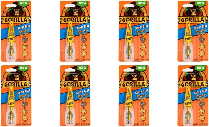 Gorilla Super Glue with Brush & Nozzle Applicator, 10 Gram, Clear, (Pack of 8)
