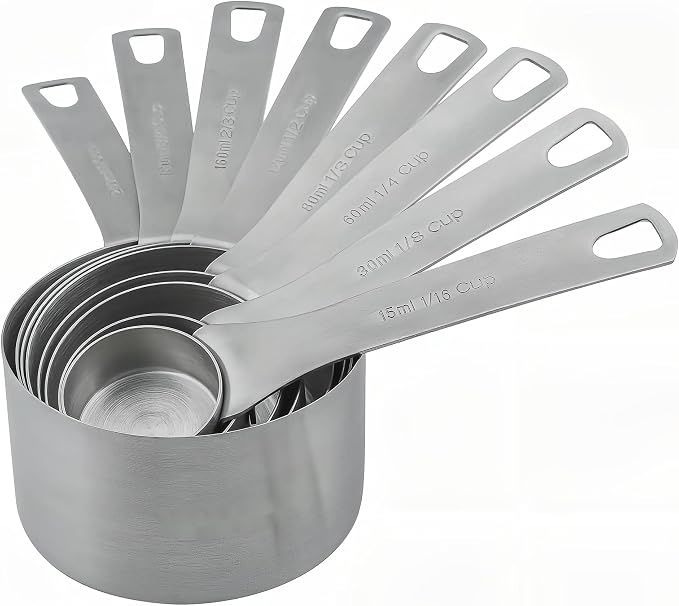 Measuring Cups Set 8, 18/8 Stainless Steel Measuring Cups Set, Metal Measuring Cups With 1/8, 1/4, 2/3, 3/4 Measuring Cup for Kitchen & Baking