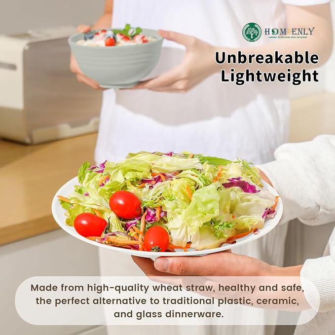 Homienly Premium Wheat Straw Dinnerware Sets, Plates and Bowls Sets,Cups,Alternative to Plastic Plates Service for 4, Dishwasher and Microwave Safe 16 PCS Dish Sets for Home,Camping - Island