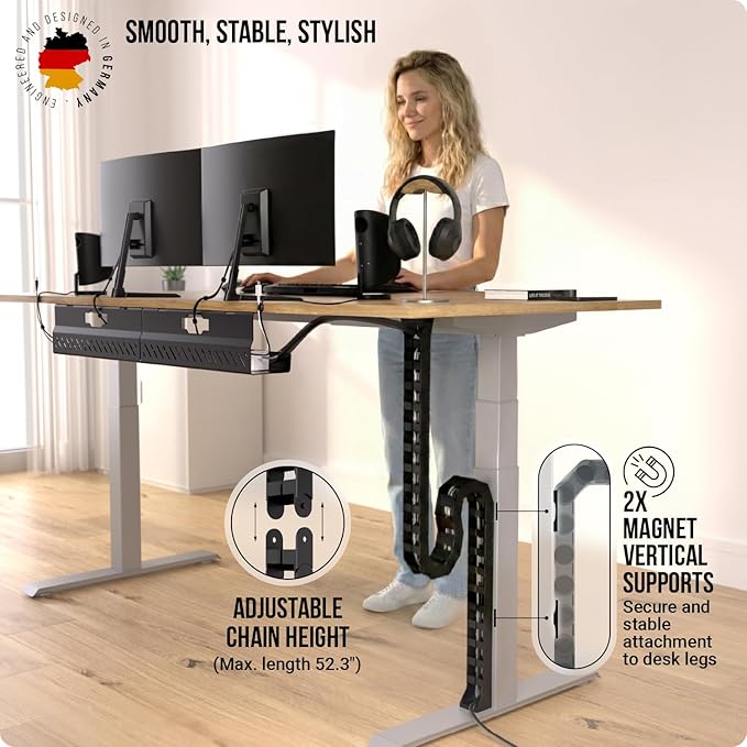Ultimate Setup Under Desk Cable Management Vertebrae - Perfect for Sit Stand Desk - Wire Management - Adjustable Length - Flexible Cable Spine - Black, 133 cm