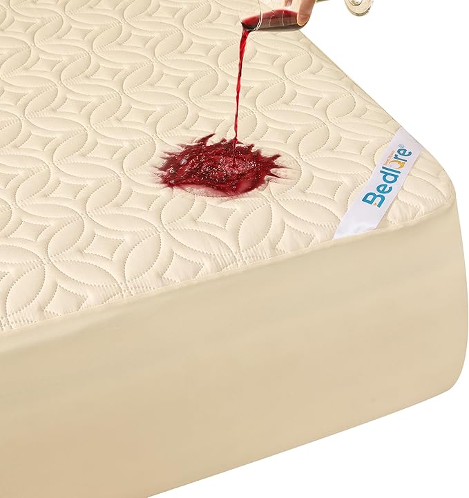 BEDLORE Waterproof Mattress Protector, Twin Size Mattress Pad with Deep Pocket 6"-15" Depth, Soft Breathable Single Bed Mattress Cover for Bedroom, Dorm Room (Beige)