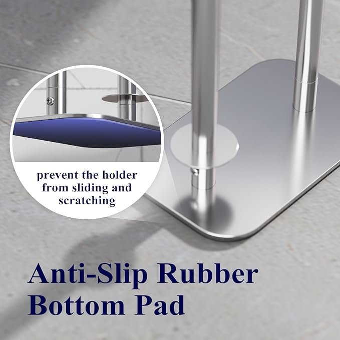 Kitsure Toilet Paper Holder Free Standing – Rustproof Metal Toilet Paper Stand for 4 Rolls with Anti-Slip Base and Shelf for Phone & Small Items, Bathroom Organizers and Storage, Medium, Chrome Silver