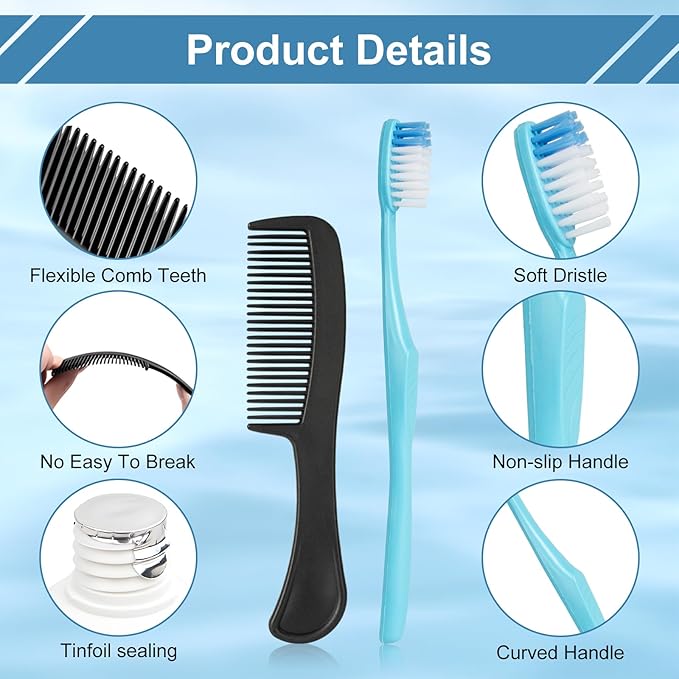 Travel Toothbrush Kit Bulk Hygiene Kit Bulk Individually Packed with Mouthwash,Toothpaste,Comb,Zip Bag,Facial Cleanser,Soap and Floss Picks for Hotel Camping Homeless (30)