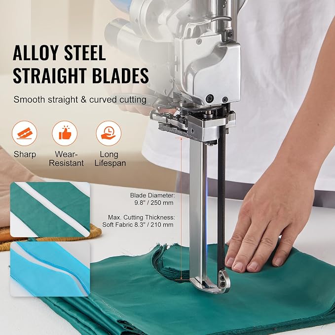 VEVOR Fabric Cutter, 750W High-Speed Straight Knife Cloth Cutting Machine, 9.8" Alloy Steel Blade, Industrial Fabric Cutting Machine with Automatic Knife Sharpen, for Multilayer Fabric Leather Cloth