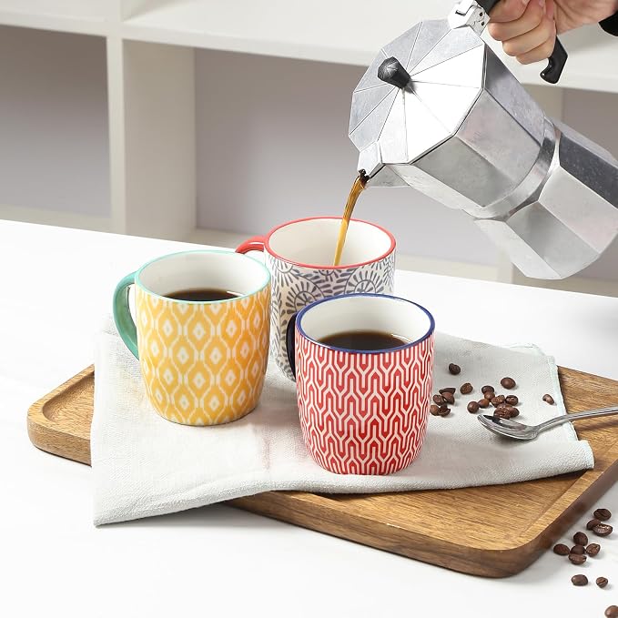 Selamica 10 OZ Coffee Mugs Set of 4, Small Coffee Cups Ceramic with Handle for Cappuccino Latte Cocoa Milk Tea, Dishwasher Microwave Safe, Assorted Colors