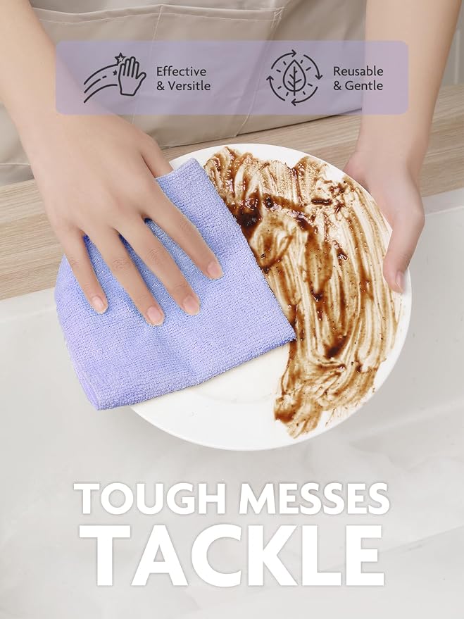 Fantasticlean Microfiber Cleaning Cloth Roll -75 Pack, Tear Away Microfiber Towels, 12" x 12", Reusable, Washable, Scratch Free, Ultra Absorbent Dishcloth for All-Around Cleaning Supplies (Lavender)